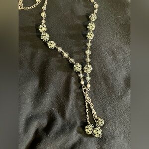 VCLM Long Rhinestone Cluster Dangle Necklace